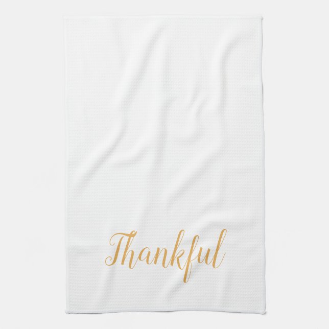 Thankful Orange White Script Kitchen Tea Towel (Vertical)