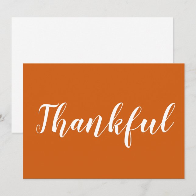 Thankful orange white script thanksgiving card (Front/Back)
