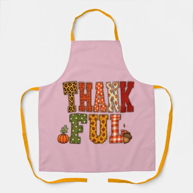Thankful Patterned Letters Thanksgiving Design Apron (Front)