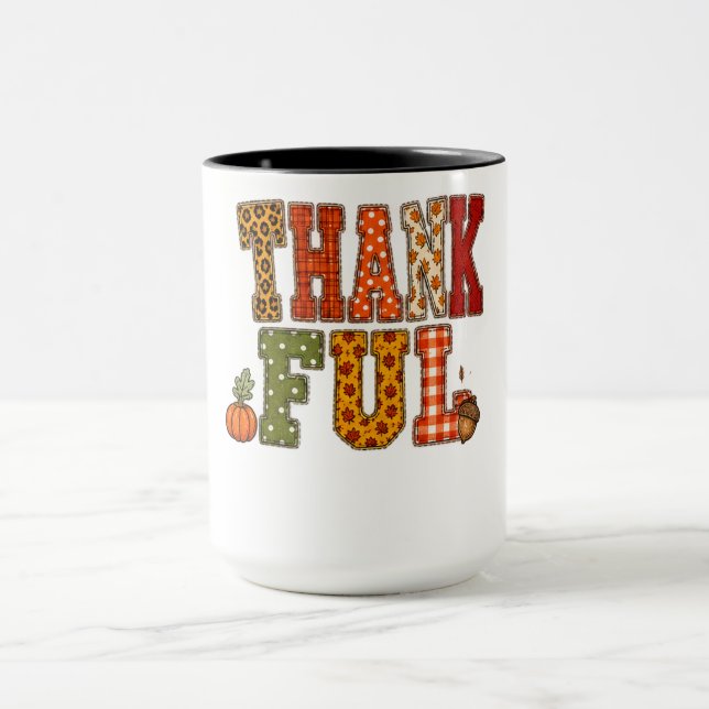 Thankful Patterned Letters Thanksgiving Design Mug (Center)