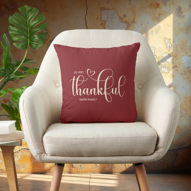 Thankful Personalised Burgundy Fall Autumn Cushion (Creator Uploaded)