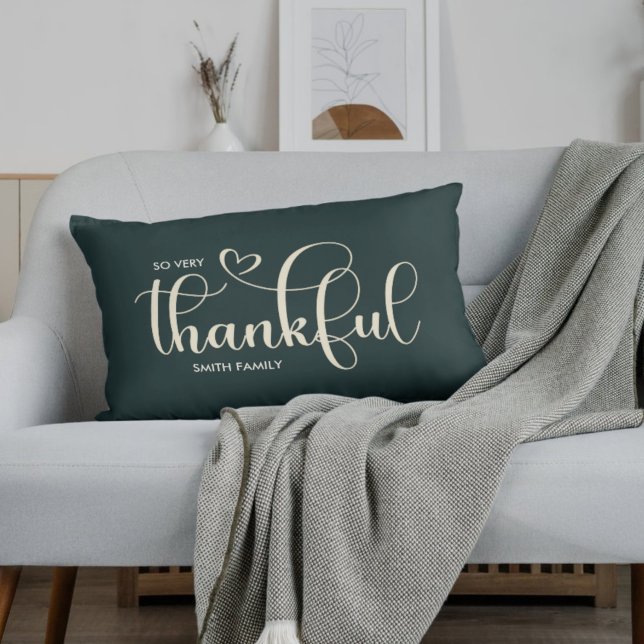 Thankful Personalised Deep Green Fall Autumn Lumbar Cushion (Creator Uploaded)