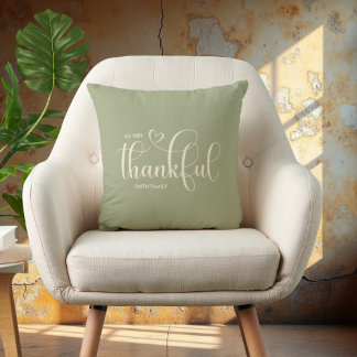 Thankful Personalised Sage Green Fall Autumn Cushion