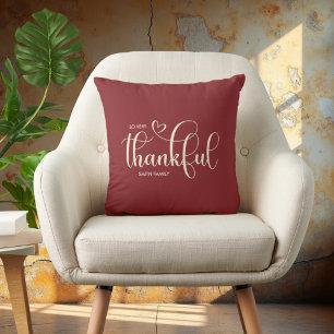Thankful Personalized Burgundy Fall Autumn Cushion