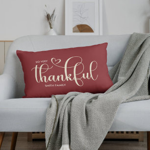 Thankful Personalized Burgundy Fall Autumn Lumbar Cushion