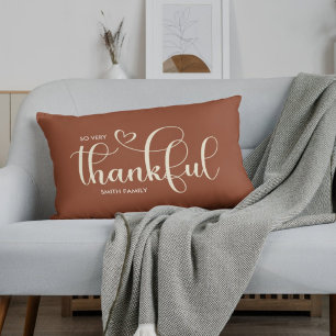 Thankful Personalized Family Name Brown Lumbar Cushion