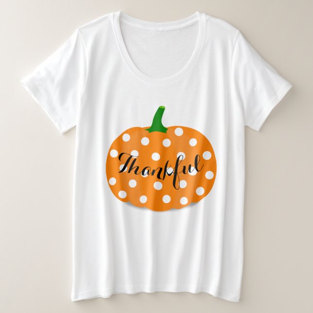 Thankful Polka Dot Pumpkin Thanksgiving Curvy Tee (Design Front)
