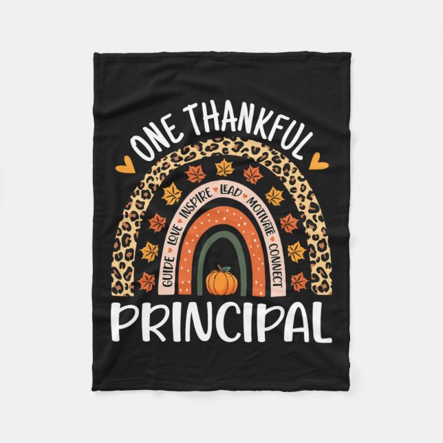 Thankful Principal Thanksgiving Rainbow Leopard Pr Fleece Blanket (Front)