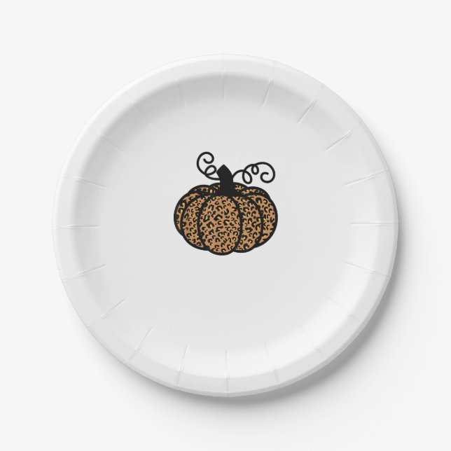 Thankful Printed Leopard Pumpkin for Thanksgiving  Paper Plate (Front)