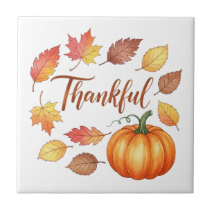 Thankful Pumpkin & Autumn Leaves Tile