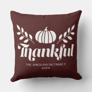 Thankful Pumpkin Custom Name thanksgiving Brown  Cushion