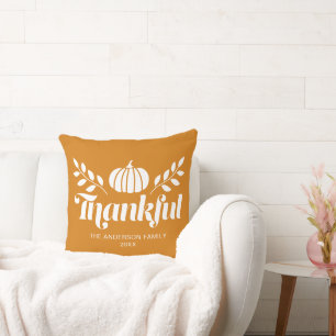 Thankful Pumpkin Custom Name thanksgiving Orange Cushion