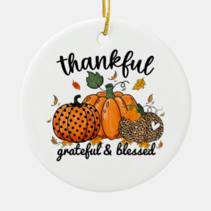 Thankful Pumpkin Grateful And Blessed Ceramic Tree Decoration