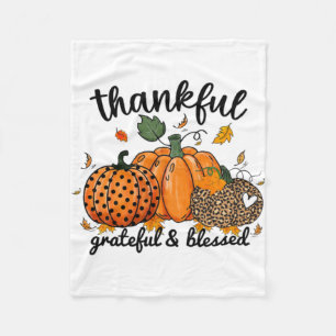 Thankful Pumpkin Grateful And Blessed  Fleece Blanket