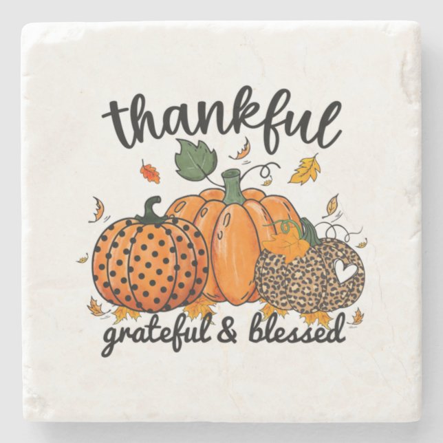 Thankful Pumpkin Grateful And Blessed  Stone Coaster (Front)