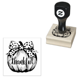 Thankful Pumpkin with Polka Dot Bow  Rubber Stamp