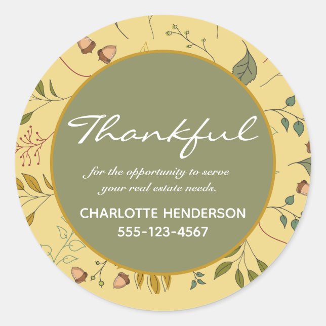 Thankful Real Estate Client Appreciation Classic Round Sticker (Front)