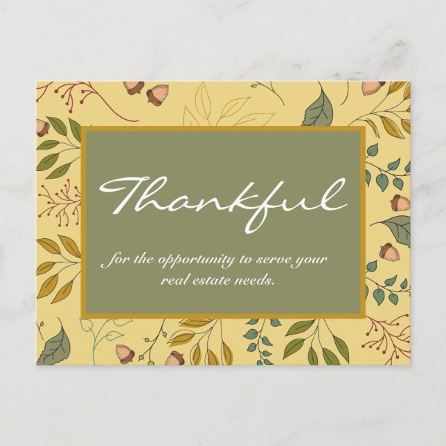 Thankful Real Estate Client Appreciation  Holiday Postcard (Front)