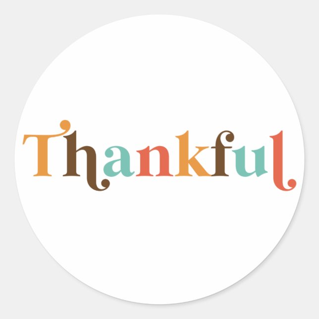 Thankful Retro Font Thanksgiving Classic Round Sticker (Front)
