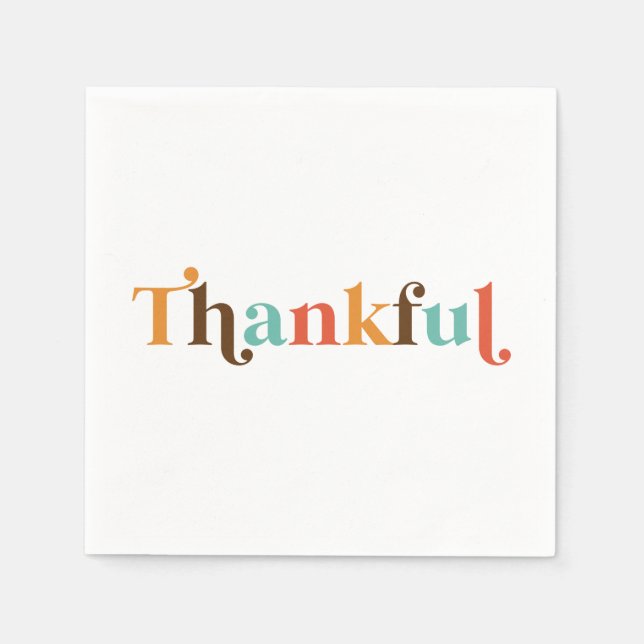 Thankful Retro Font Thanksgiving Napkins (Front)