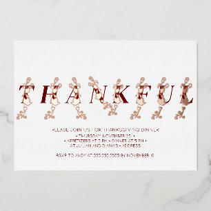 Thankful Rose Gold Fall Leaves Thanksgiving Dinner