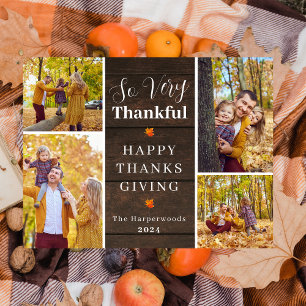 Thankful Rustic Fall thanksgiving family photo Holiday Postcard