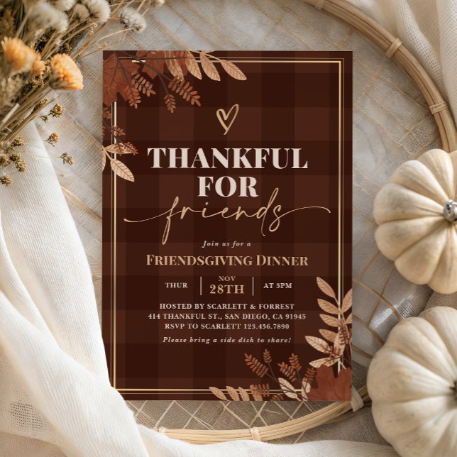 Thankful Rustic Gold Fall Friendsgiving Dinner Invitation (Creator Uploaded)