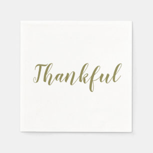 Thankful sage green white script cute thanksgiving napkin