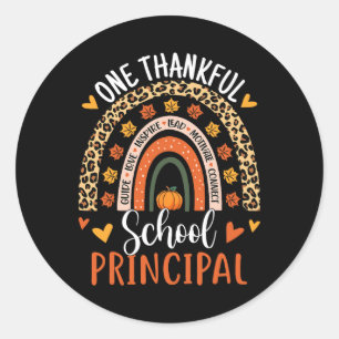 Thankful School Principal Thanksgiving Rainbow Leo Classic Round Sticker