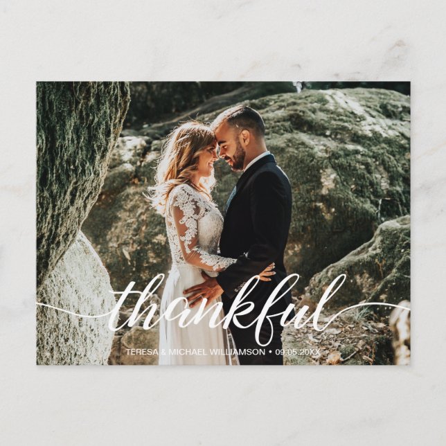 Thankful Script Boho Wedding Thank you Postcard (Front)