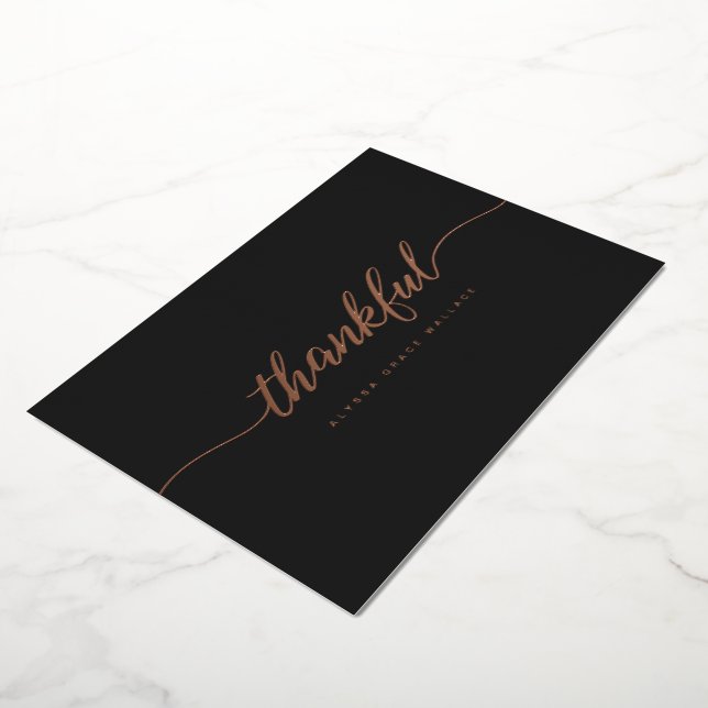 Thankful Script Personalized rose gold black (Rotated)