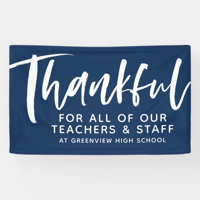 Thankful script Teacher Appreciation navy blue  Banner (Horizontal)