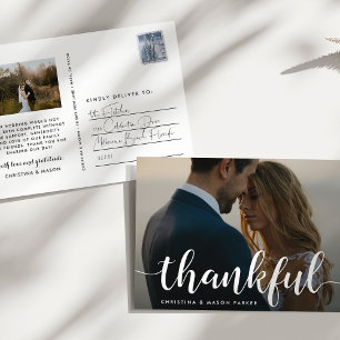 Thankful Script   Wedding Photo Thank You Postcard
