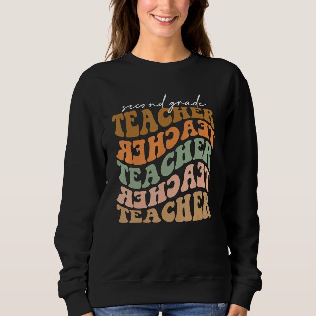 Thankful Second Grade Teacher Retro Fall Vibes Aut Sweatshirt (Front)
