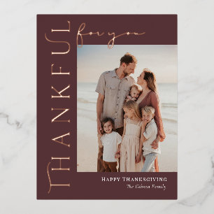 Thankful Side Foil Photo Thanksgiving Postcard