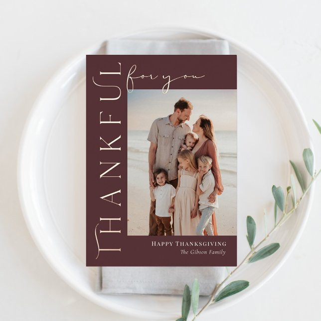 Thankful Side Foil Thanksgiving Photo Card (Creator Uploaded)