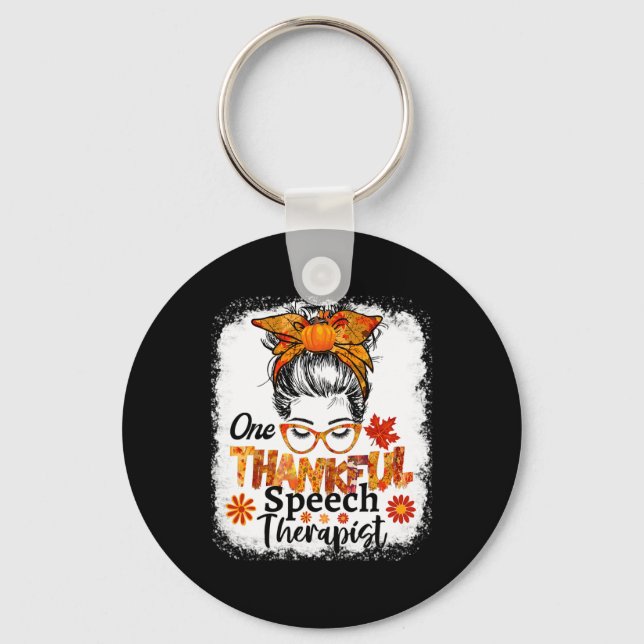 Thankful speech therapist fall thanksgiving messy  key ring (Front)