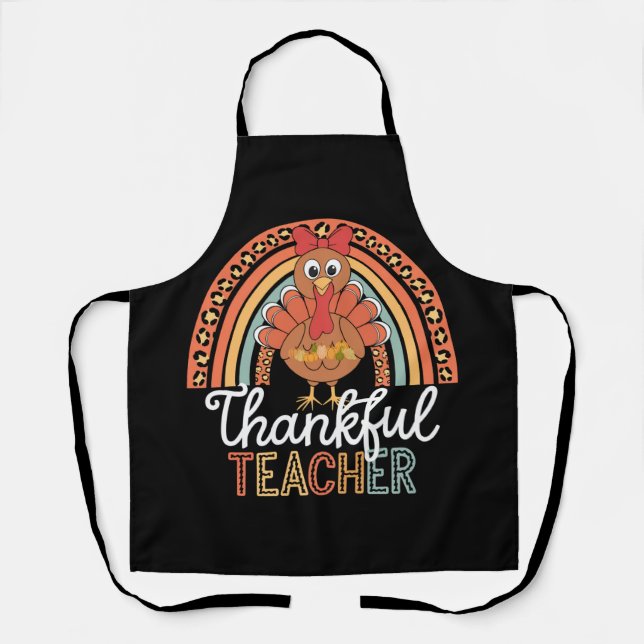 Thankful Teacher Blessed Thanksgiving School Apron (Front)