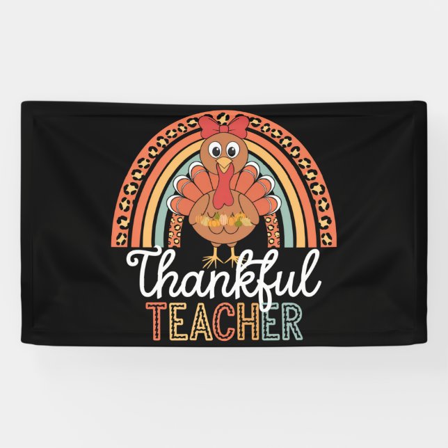Thankful Teacher Blessed Thanksgiving School Banner (Horizontal)