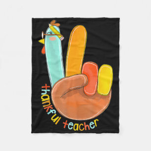 Thankful Teacher Funny Thanksgiving Peace Hand Sig Fleece Blanket