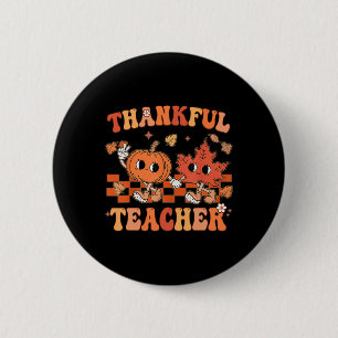 Thankful Teacher Retro Groovy Thanksgiving Fall 6 Cm Round Badge