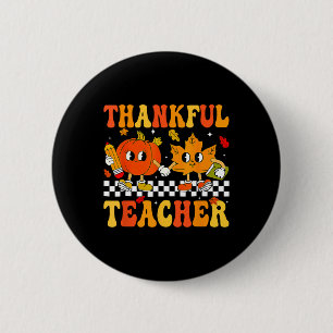 Thankful Teacher Retro Groovy Thanksgiving Fall Wo 6 Cm Round Badge