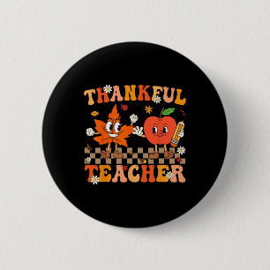 Thankful Teacher Retro Groovy Thanksgiving Fall Wo 6 Cm Round Badge