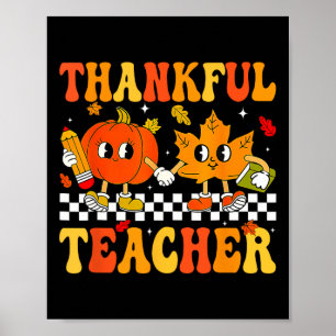 Thankful Teacher Retro Groovy Thanksgiving Fall Wo Poster