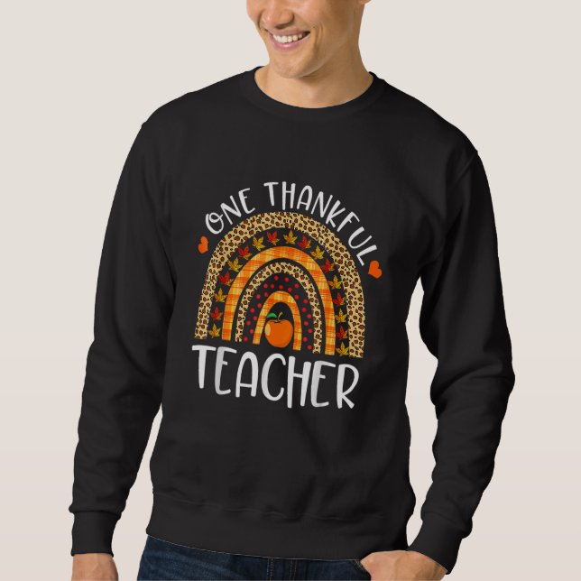 Thankful Teacher Thanksgiving Rainbow Leopard Fall Sweatshirt (Front)