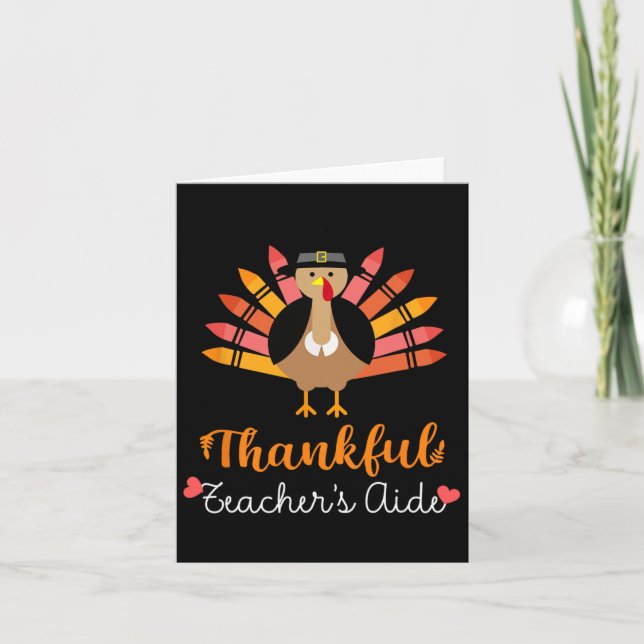 Thankful Teacher's Aide Thanksgiving Fall Cute Tur Card (Front)