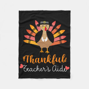 Thankful Teacher's Aide Thanksgiving Fall Cute Tur Fleece Blanket