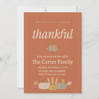 Thankful Terracotta Feather Thanksgiving Dinner Invitation