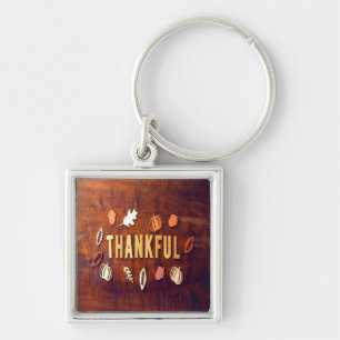 Thankful Thanksgiving Fall Leaves Pumpkin Key Ring