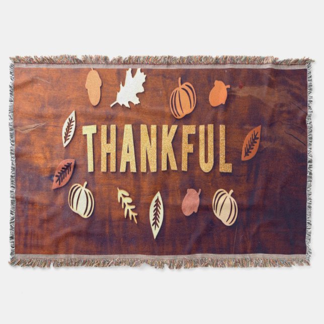 Thankful Thanksgiving Fall Leaves Pumpkin Throw Blanket (Front)
